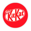 Um círculo vermelho com o logotipo de Chocolates KitKat na cor vermelha dentro de outro círculo branco.