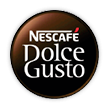 Um círculo marrom com o logotipo de Nescafé Dolce Gusto Nestlé na cor branca.