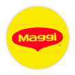 Um círculo amarelo com o logotipo de Temperos Maggi na cor vermelha.