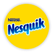 Um círculo amarelo com o logotipo de Nesquik Nestlé na cor azul.