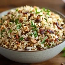 Fotografia em tons de cinza com um pote cinza ao centro. Dentro do prato existe uma receita de arroz natalino com castanhas e frutas secas