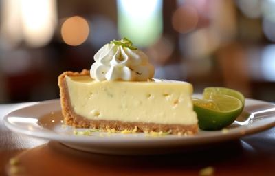 A fotografia mostra uma tortinha de limão deliciosa, com uma camada dourada e crocante de biscoito de maisena na base. O recheio é cremoso, de cor suave e levemente amarelado, decorado com chantilly.