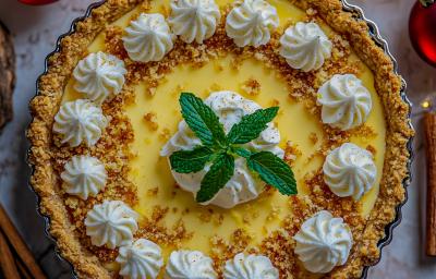 Receita de Torta de Limão Natalina, tradicional e deliciosa, feito com uma massa à base de Biscoito TOSTINES, recheio com Leite MOÇA, NESTLÉ Creme de Leite e NINHO em Pó e coberta com chantilly